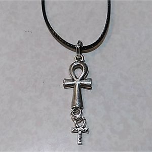 - Ankh pendent charm necklace w black cord necklace